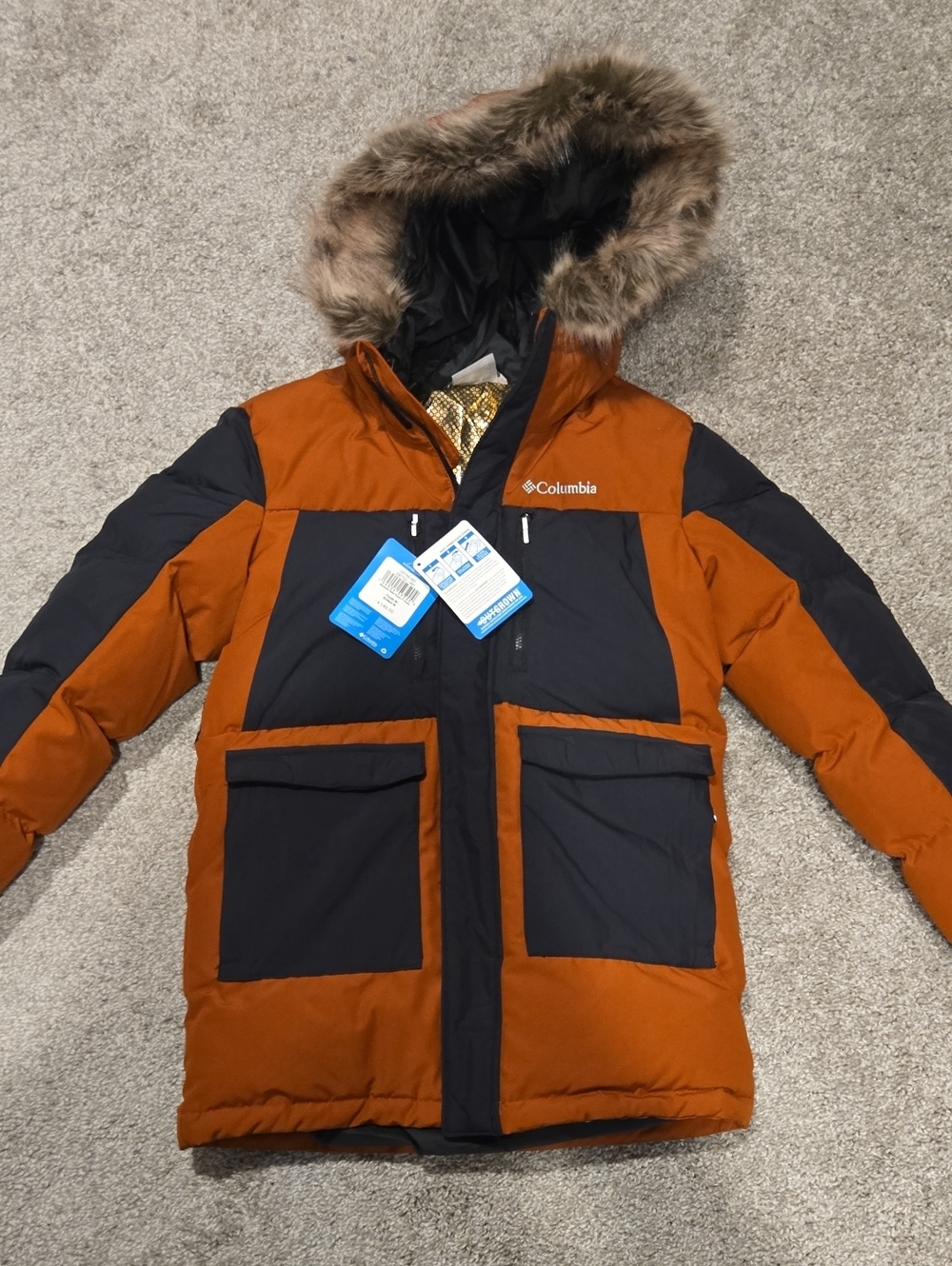 Columbia Kid's Rust and Black Insulated Parka with Faux-Fur Hood